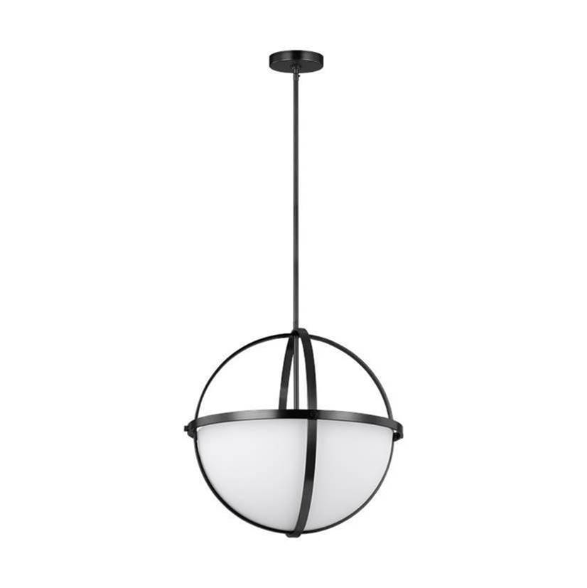 Generation Lighting Alturas Indoor Dimmable 3-Light Pendant In A Midnight Black Finish And Etched White Glass Shades