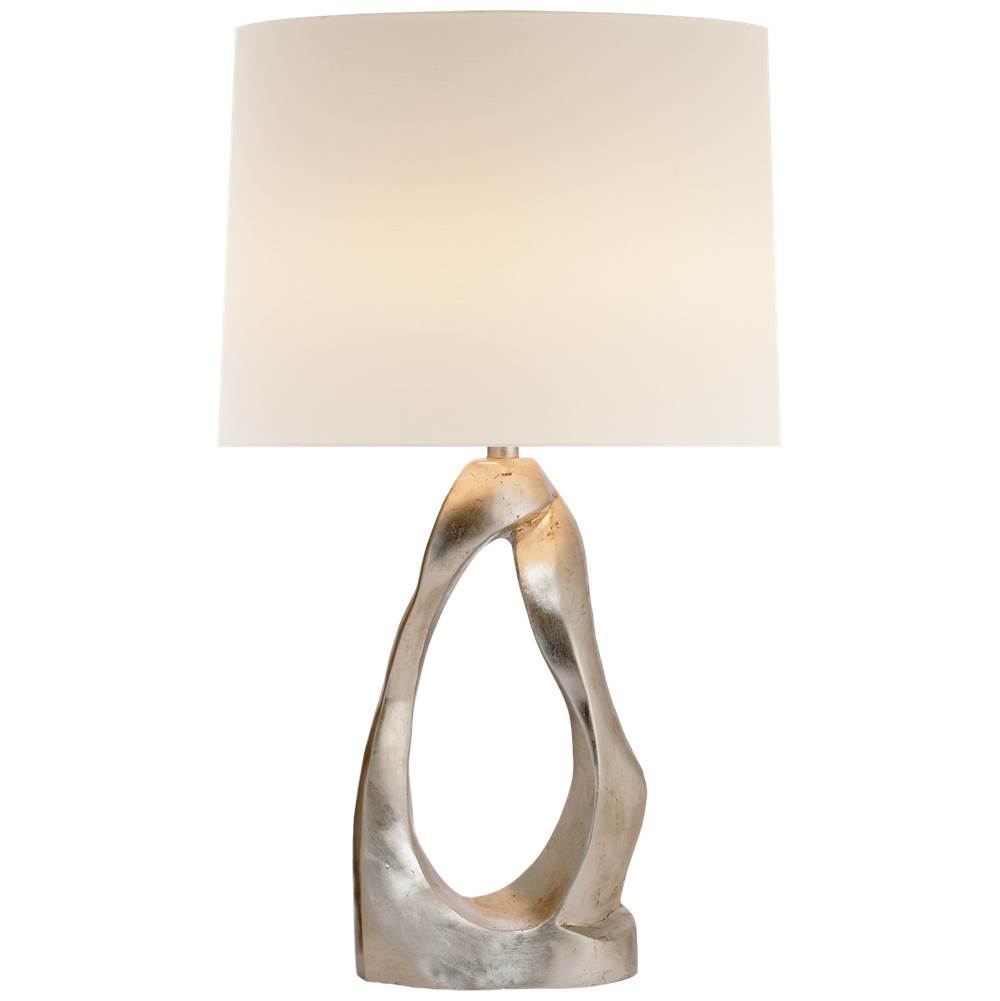 Visual Comfort Signature Collection Cannes Table Lamp in Burnished Silver Leaf with Linen Shade
