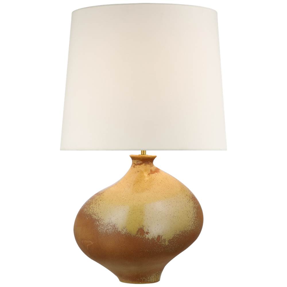 Visual Comfort Signature Collection Celia Large Right Table Lamp in Yellow Oxide with Linen Shade