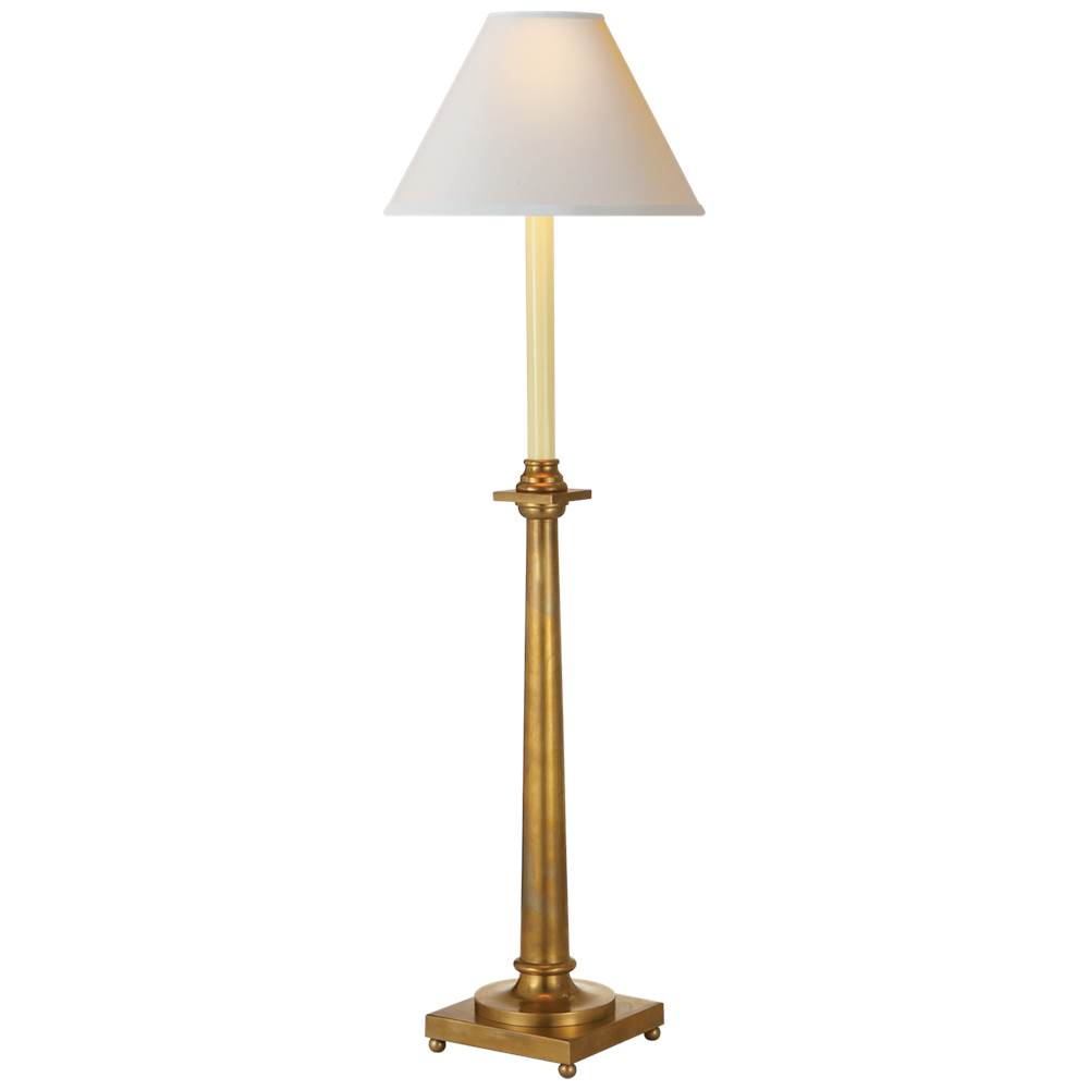 Visual Comfort Signature Collection Swedish Column Buffet Lamp in Antique-Burnished Brass with Natural Paper Shade