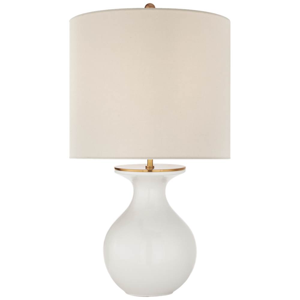 Visual Comfort Signature Collection Albie Small Desk Lamp in New White with Cream Linen Shade