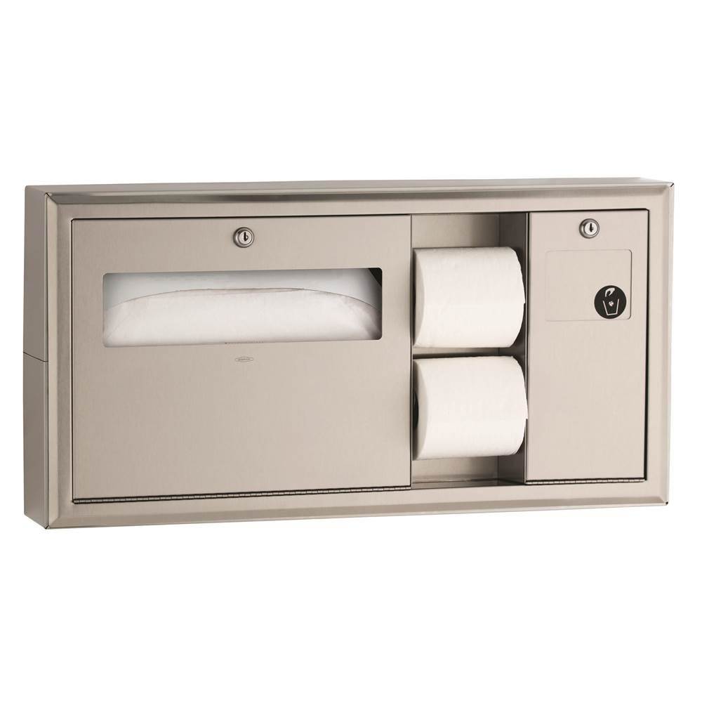 Bobrick Surface-Mounted Toilet Tissue, Seat-Cover Dispenser and Waste Disposal, Right Side