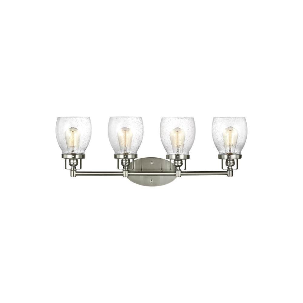 Generation Lighting Belton Transitional 4-Light Indoor Dimmable Bath Vanity Wall Sconce In Brushed Nickel Silver Finish With Clear Seeded Glass Shades