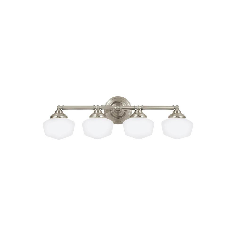 Generation Lighting Academy Transitional 4-Light Indoor Dimmable Bath Vanity Wall Sconce In Brushed Nickel Silver Finish With Satin White Glass