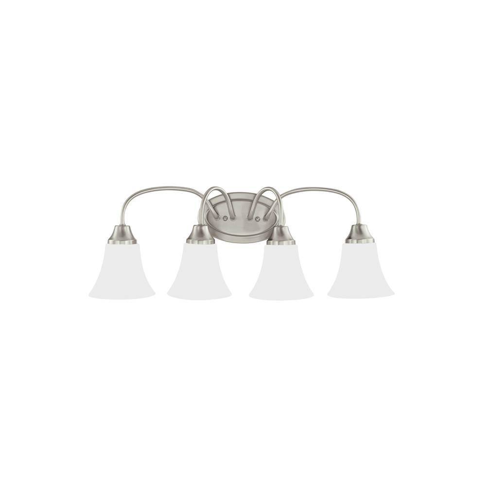 Generation Lighting Holman Traditional 4-Light Led Indoor Dimmable Bath Vanity Wall Sconce In Brushed Nickel Silver Finish With Satin Etched Glass Shades