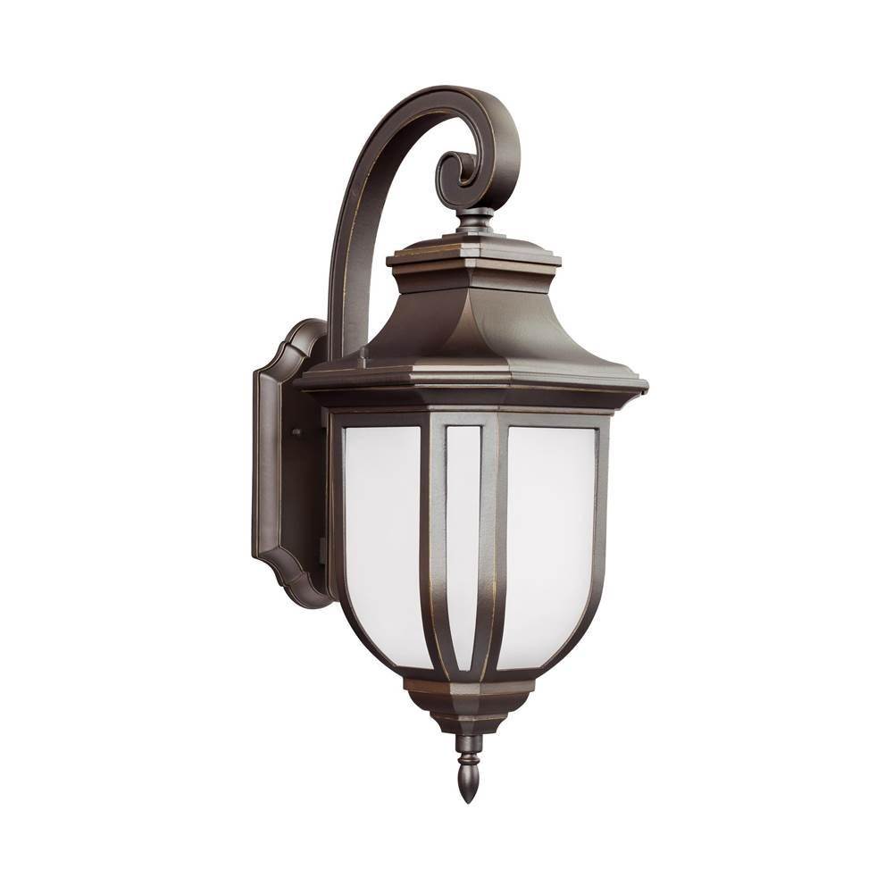 Generation Lighting Childress Traditional 1-Light Led Outdoor Exterior Large Wall Lantern Sconce In Antique Bronze Finish With Satin Etched Glass Panels