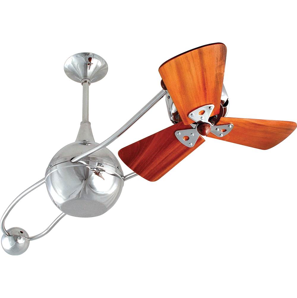 Matthews Fan Company Brisa 360degree counterweight rotational ceiling fan in Polished Chrome finish with solid sustainable mahogany wood blades.