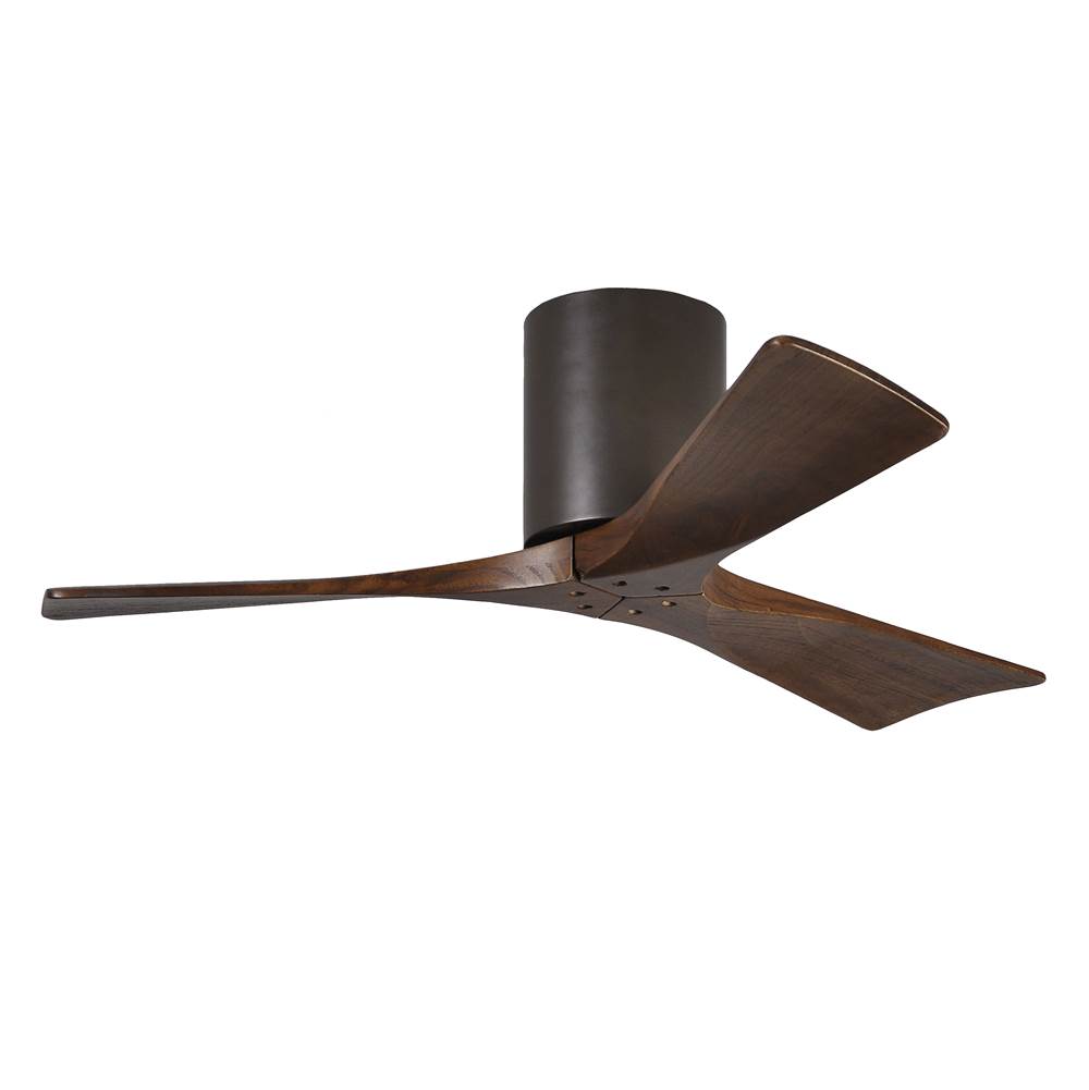Matthews Fan Company Irene-3H three-blade flush mount paddle fan in Textured Bronze finish with 42'' solid walnut tone blades.