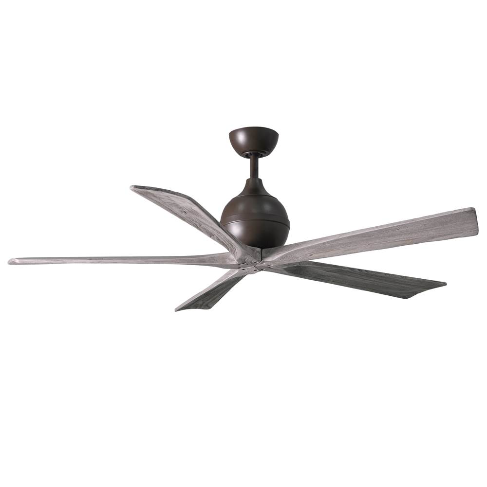 Matthews Fan Company Irene-5 five-blade paddle fan in Textured Bronze finish with 60'' solid barn wood tone blades.