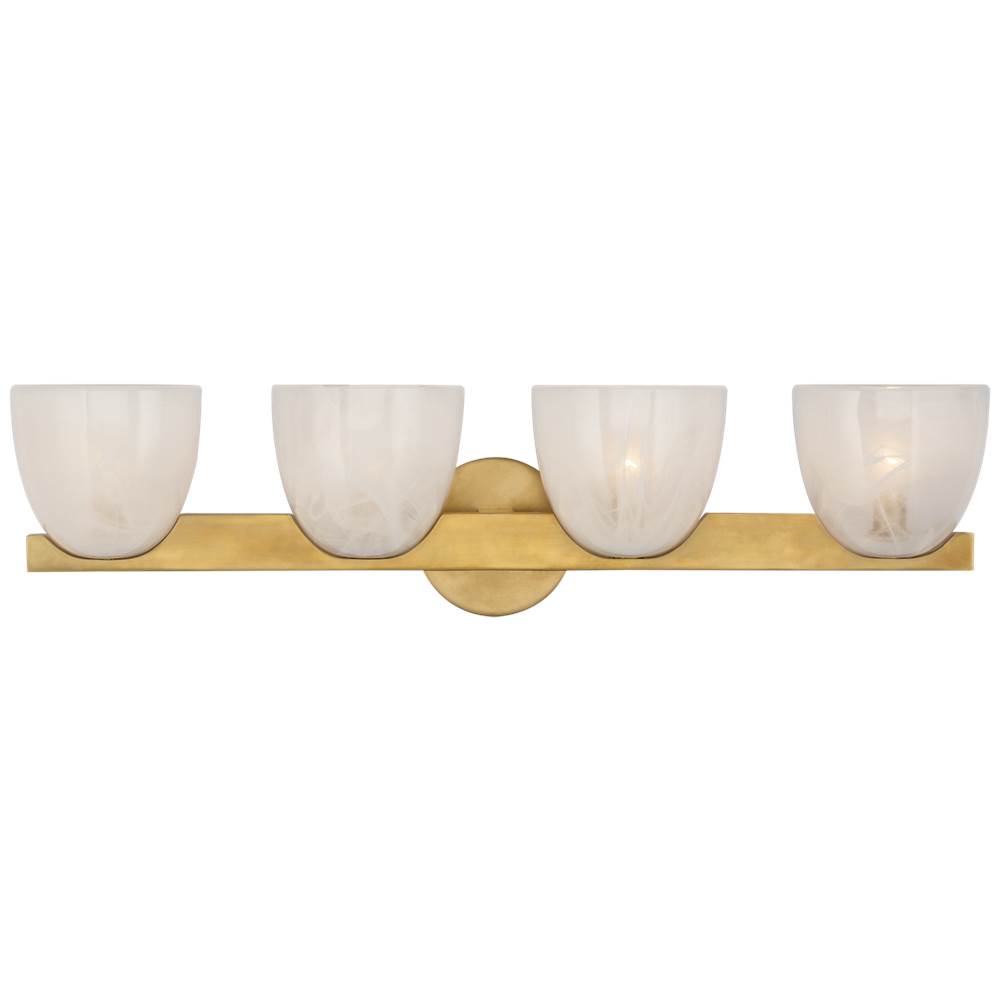 Visual Comfort Signature Collection Carola 4-Light Bath Sconce in Hand-Rubbed Antique Brass with White Strie Glass