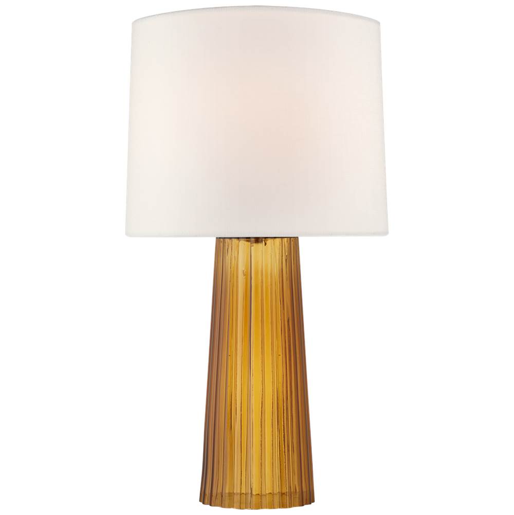 Visual Comfort Signature Collection Danube Medium Table Lamp in Amber with Linen Shade