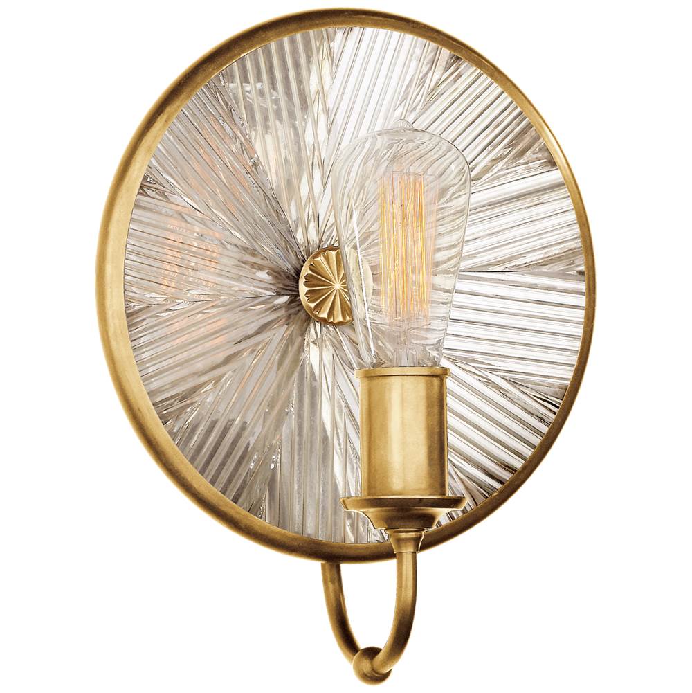 Visual Comfort Signature Collection Rivington Small Round Sconce in Natural Brass with Ribbed Mirror