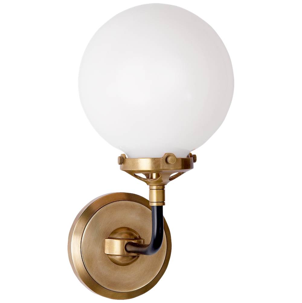 Visual Comfort Signature Collection Bistro Single Light Sconce in Hand-Rubbed Antique Brass and Black with White Glass