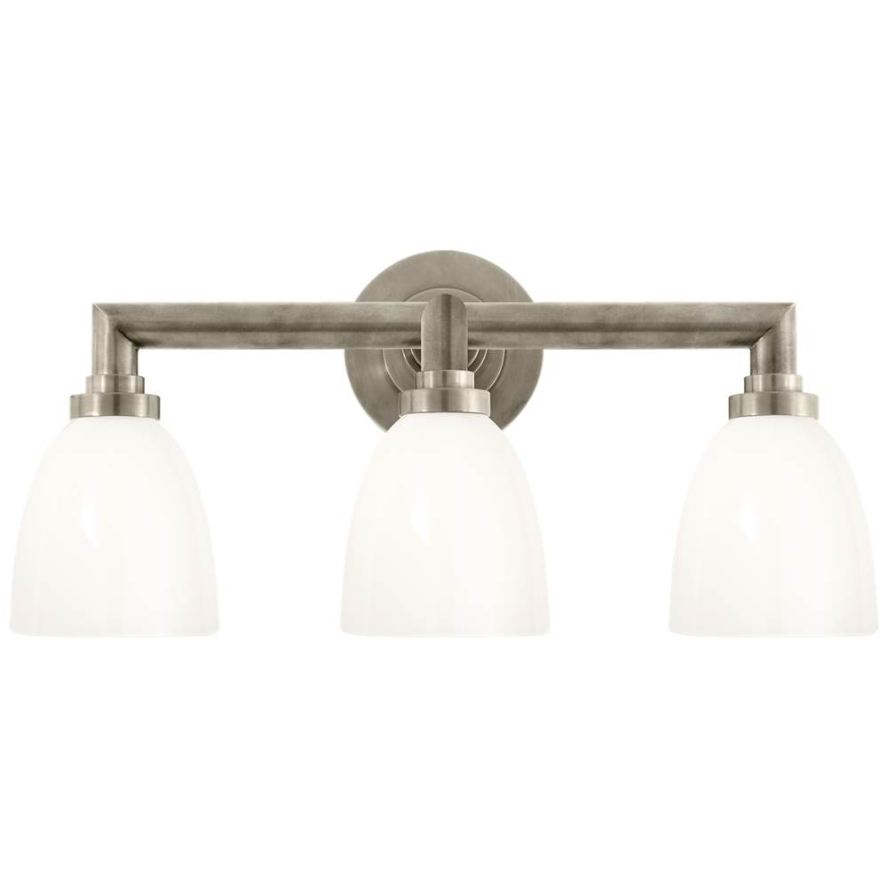 Visual Comfort Signature Collection Wilton Triple Bath Light in Antique Nickel with White Glass