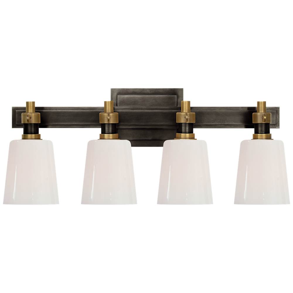 Visual Comfort Signature Collection Bryant Four-Light Bath Sconce in Bronze and Hand-Rubbed Antique Brass with White Glass