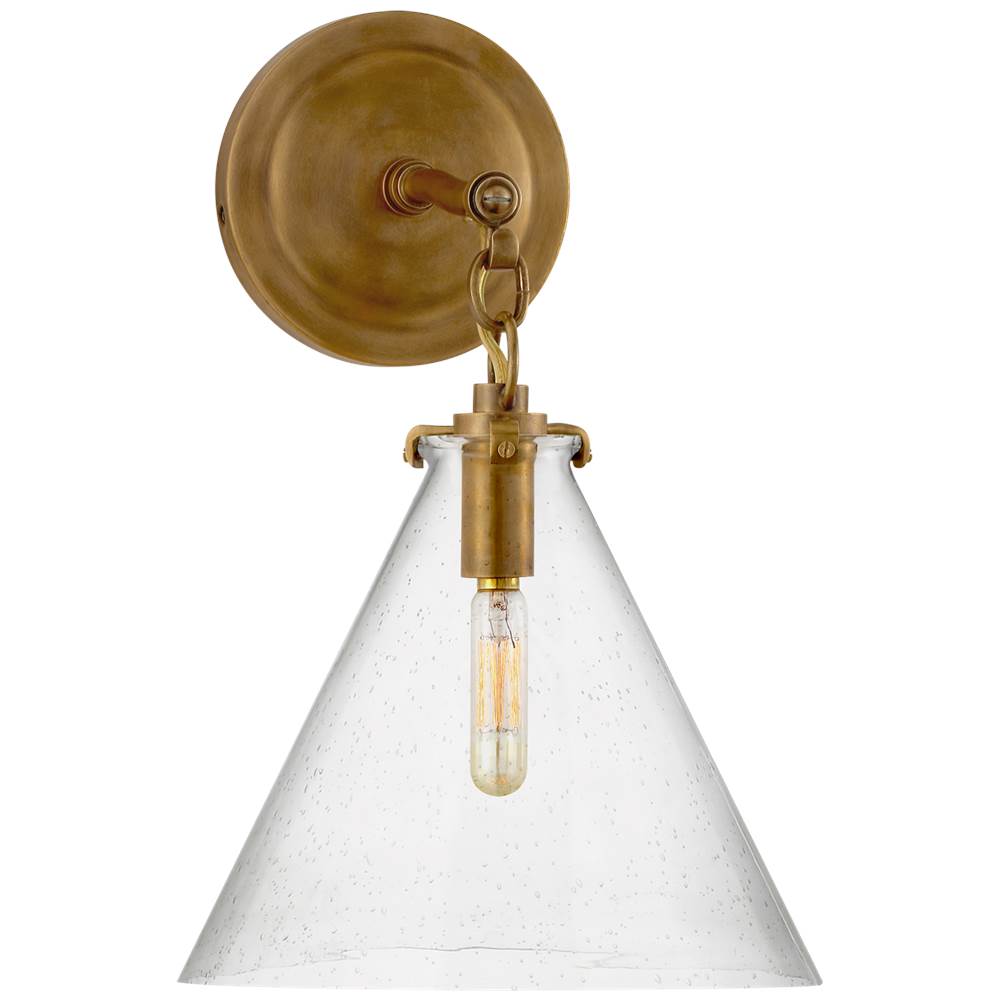 Visual Comfort Signature Collection Katie Small Conical Sconce in Hand-Rubbed Antique Brass with Seeded Glass
