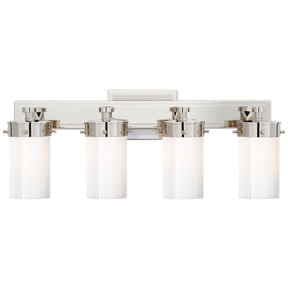 Visual Comfort Signature Collection Marais Four-Light Bath Sconce in Polished Nickel with White Glass