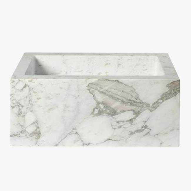 Waterworks Tellaro Rectangular Wall Mounted Marble Lavatory Sink 28'' x 17'' x 11'' in Calacatta with Logo in Special Order Finish