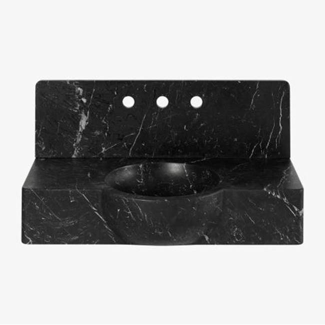 Waterworks Doria Rectangular Wall Mounted Marble Lavatory Sink 30'' x 16'' x 6'' with 30'' x 9'' x 3/4'' Backsplash in Nero Marquina with Logo in Special Order Finish