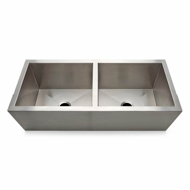 Waterworks Kerr 47 11/16'' x 21'' x 14 5/8'' Twin Stainless Steel Ranchhouse Apron Kitchen Sink with Center Drains