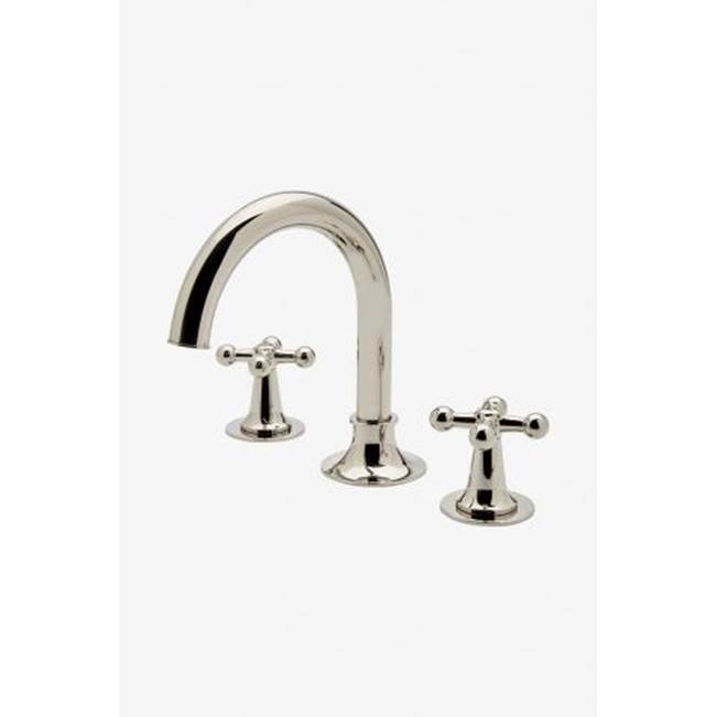 Waterworks Dash Gooseneck Three Hole Deck Mounted Lavatory Faucet with Metal Cross Handles in Burnished Nickel, 1.2gpm