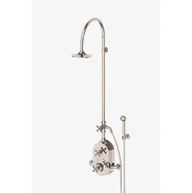 Waterworks Dash Exposed Thermostatic Shower System with 8'' Shower Head, Handshower, Metal Cross Diverter Handle and Metal Cross Handles in Chrome, 1.75gpm