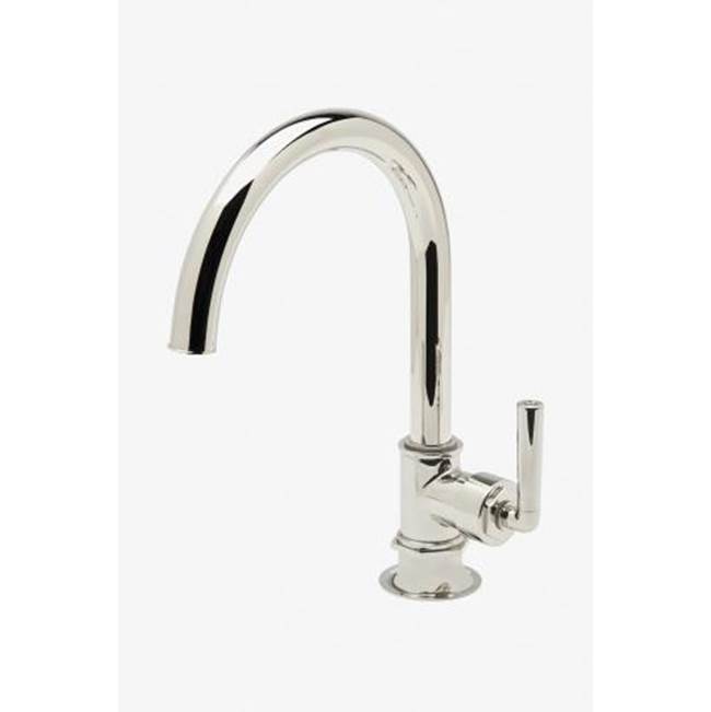 Waterworks Henry One Hole Gooseneck Kitchen Faucet, Metal Lever Handle in Burnished Brass