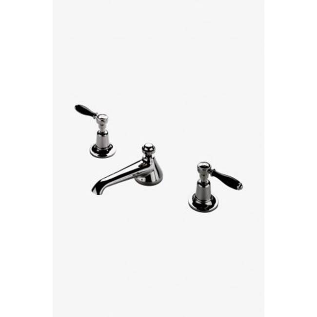 Waterworks Easton Classic Low Profile Three Hole Deck Mounted Lavatory Faucet with Black Porcelain Lever Handles in Burnished Nickel, 1.2gpm (4.5L/min)