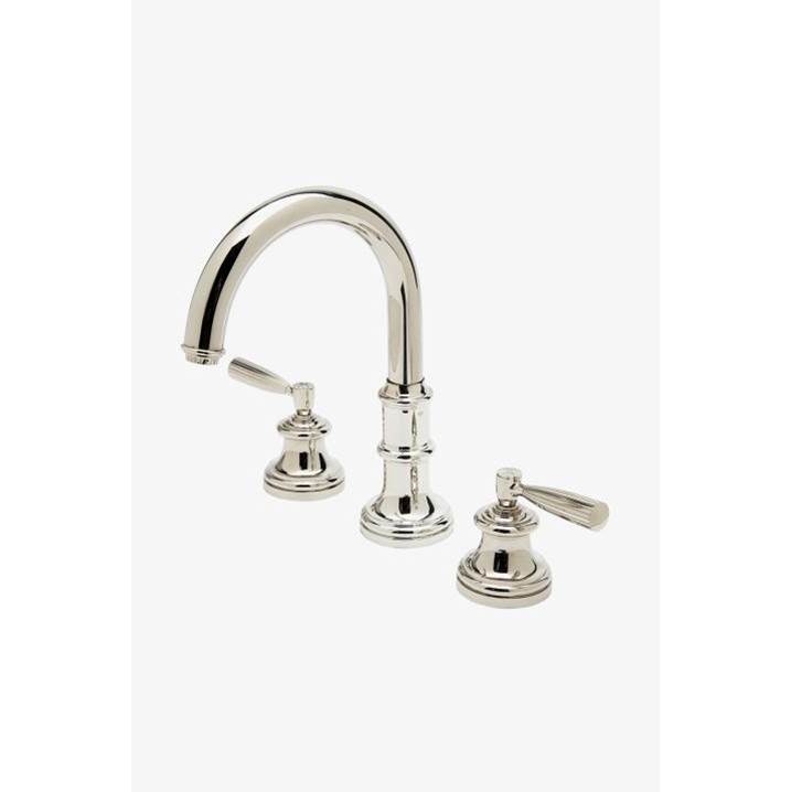 Waterworks Foro Gooseneck Three Hole Deck Mounted Lavatory Faucet with Metal Lever Handles in Chrome, 1.2gpm (4.5 L/min)