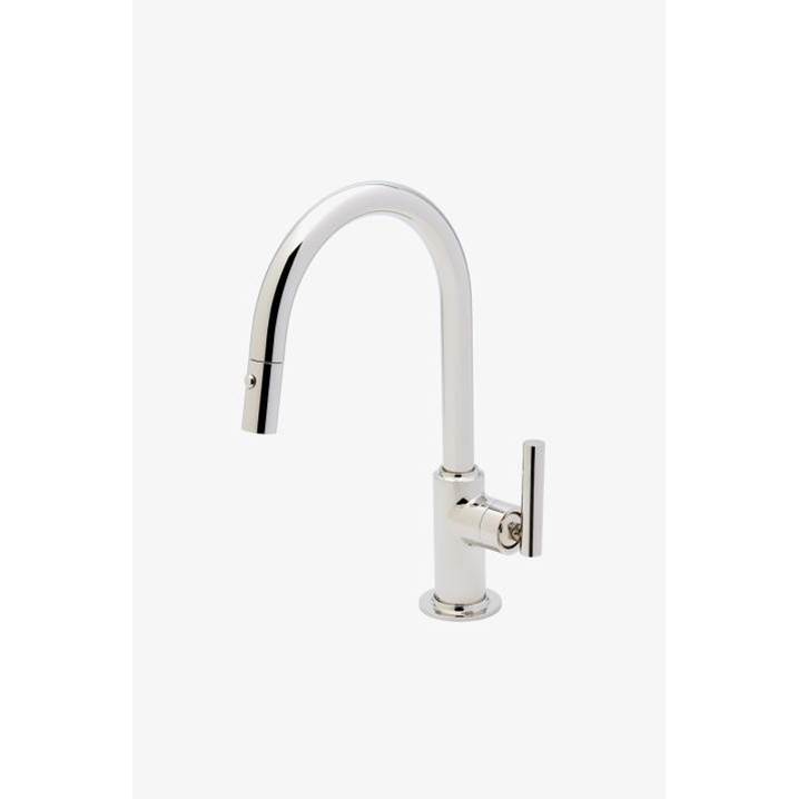 Waterworks COMMERCIAL ONLY Bond Solo Series One Hole Gooseneck Integrated Pull Spray Kitchen Faucet  with Straight Lever Handle in Nickel, 1.5gpm (5.7L/min)